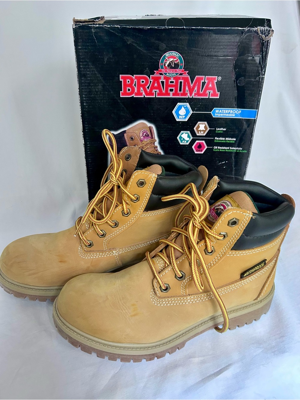 Brahma Hubert Men’s 8.5 Waterproof Leather Work Boots Wheat